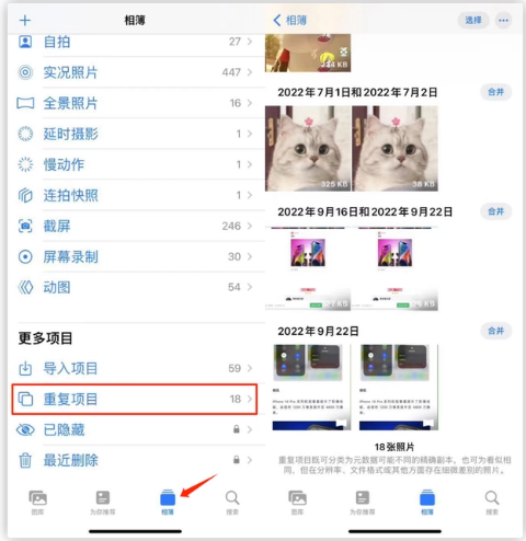 防城苹果手机维修分享iOS 16 中相册重复项目功能使用方法 